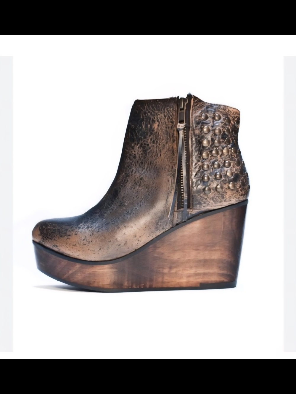 Bed Stu Ghent Cobbler Series Brown Leather Studded Distressed Wedge Ankle Boots